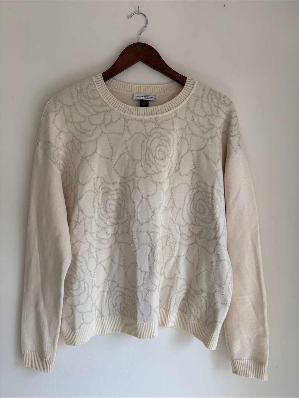 St. John Sport Women's Cream Floral Crewneck Sweater